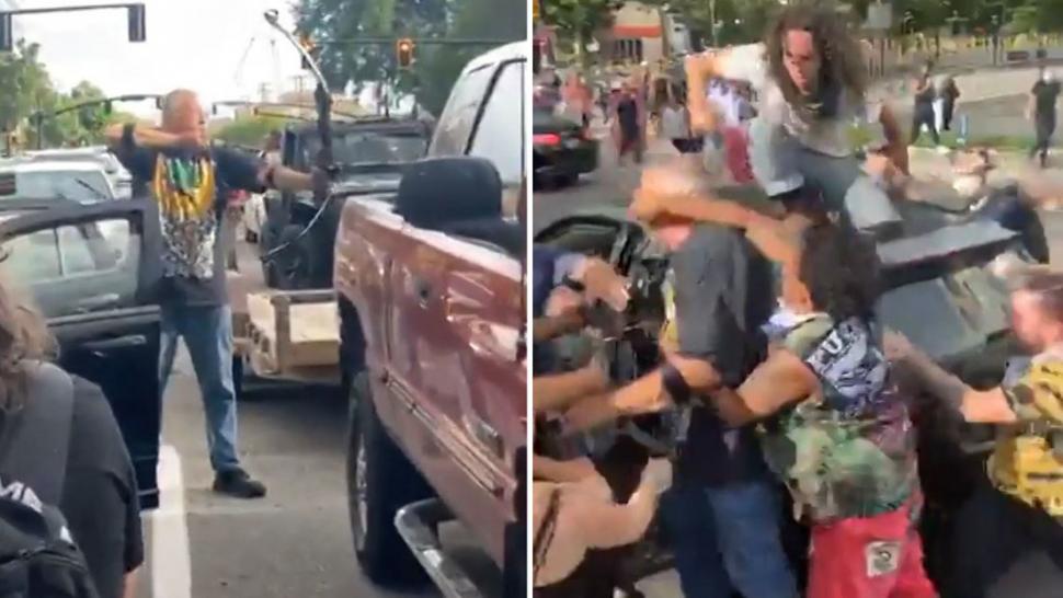 EEUU: Apuntó con un arco a los manifestantes y recibió una paliza